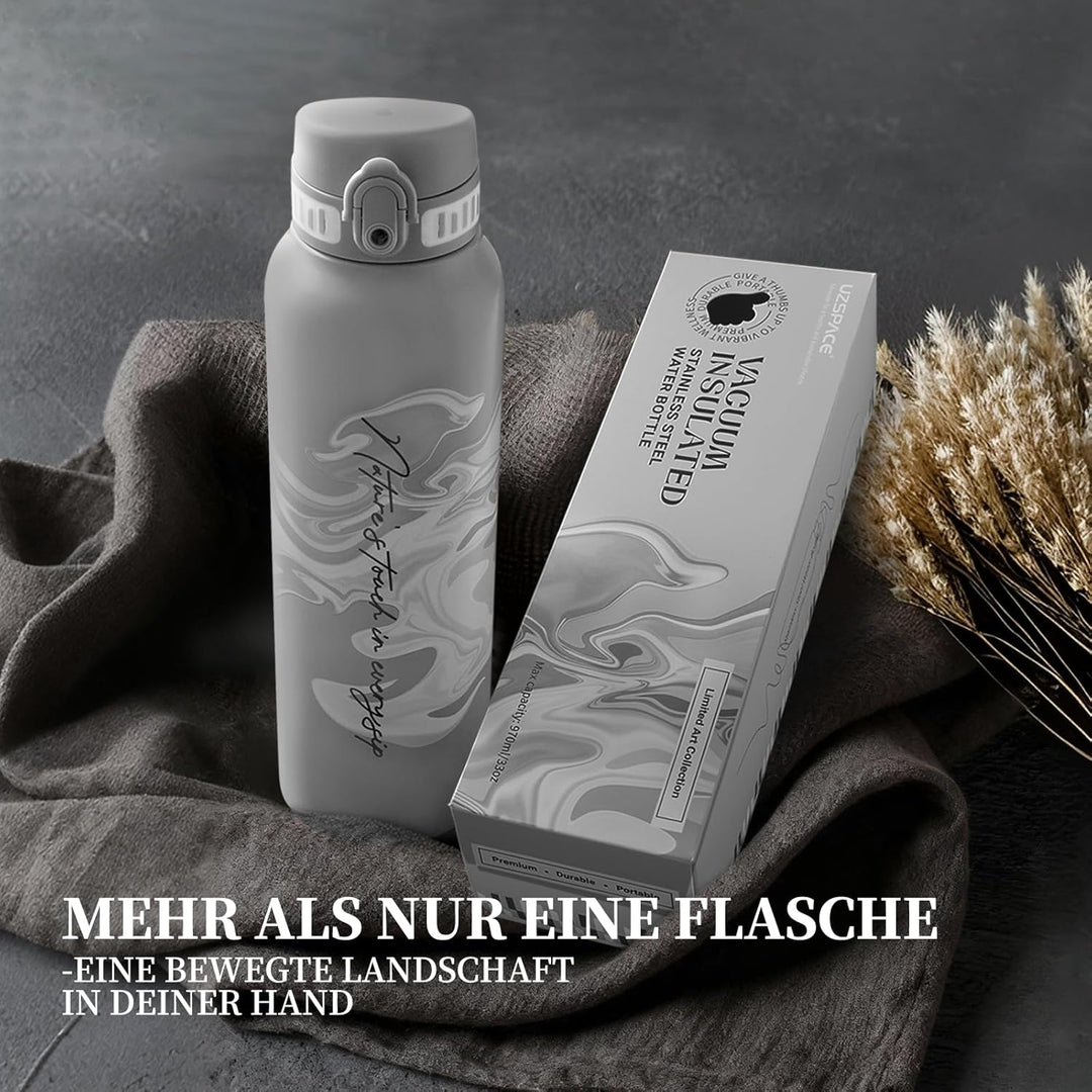 UZSPACE Edelstahl Trinkflasche 1l (970ml), Isolierte Thermosflasche mit 1-Klick-Öffnung, 100% Auslau