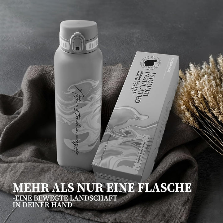 UZSPACE Edelstahl Trinkflasche 1l (970ml), Isolierte Thermosflasche mit 1-Klick-Öffnung, 100% Auslau