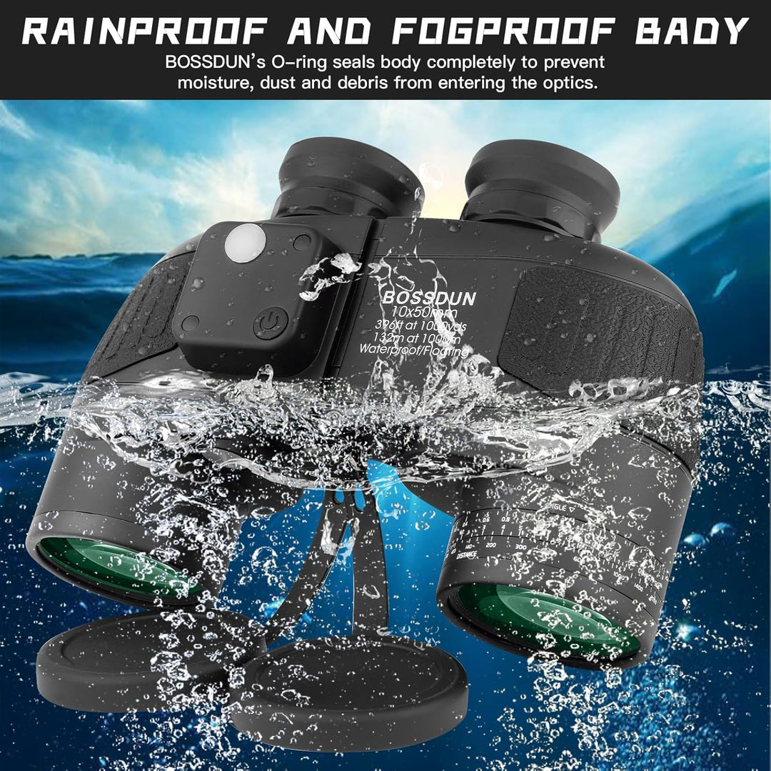 BOSSDUN 10x50 Marine Fernglas,Fernglas mit Nachtsicht Entfernungsmesser und Kompass, für Wassersport