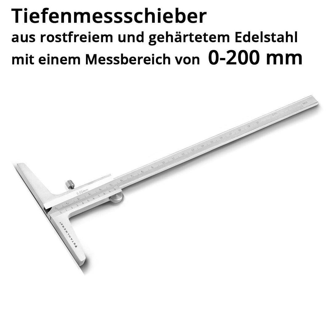STAHLWERK Tiefenmessschieber 0-200 mm DIN 862 Messschieber/Tiefenlehre/Schieblehre/Messlehre aus ros