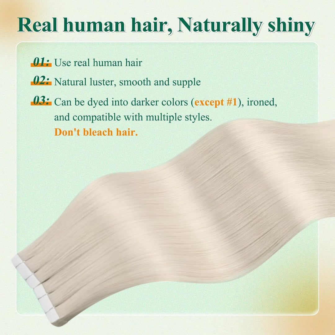 Easyouth Echthaar Extensions Tape Platinblond Skin Weft Tape Extensions Echthaar Weissblond Tape in