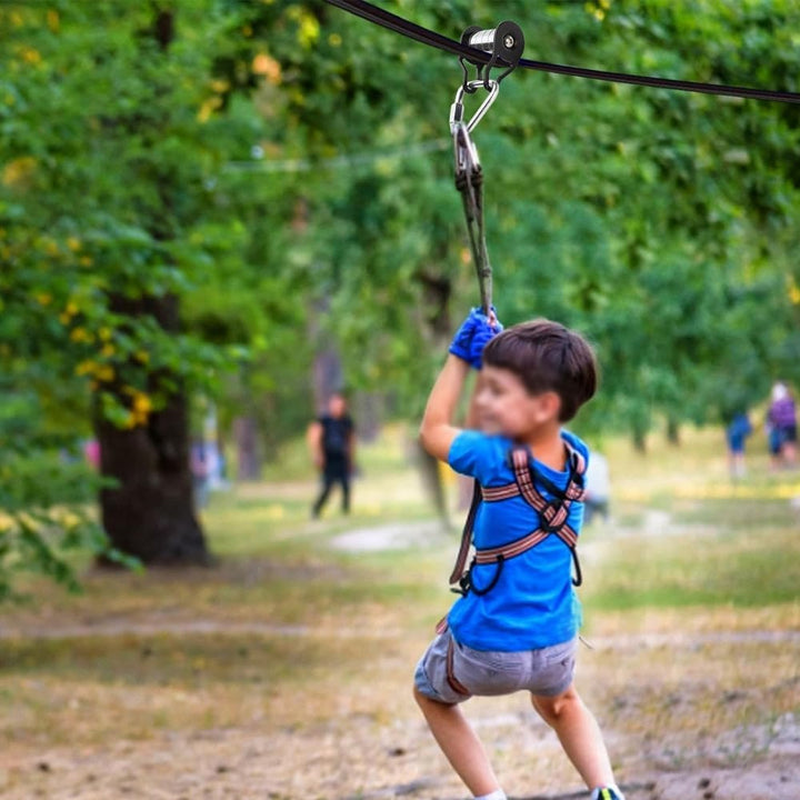 Teenager-Gleit-Seilrutenkit, Riemenscheibe mit Reissverschluss, Affenstange kann an jeder Slackline