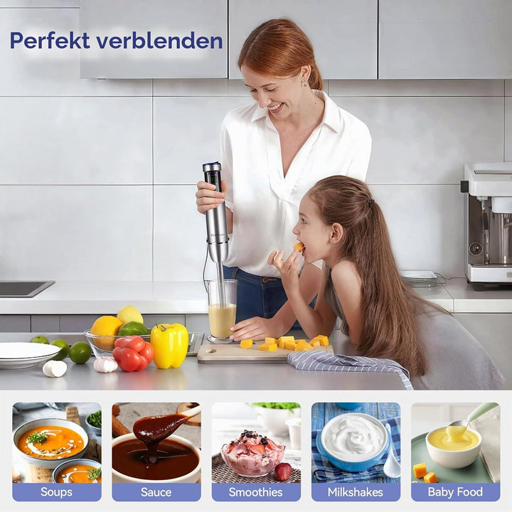 1500W Stabmixer, 2-in-1 Pürierstab, 25 Geschwindigkeitsstufen &amp; TURBO-Stabmixer Set, 4 Scharfe Kling