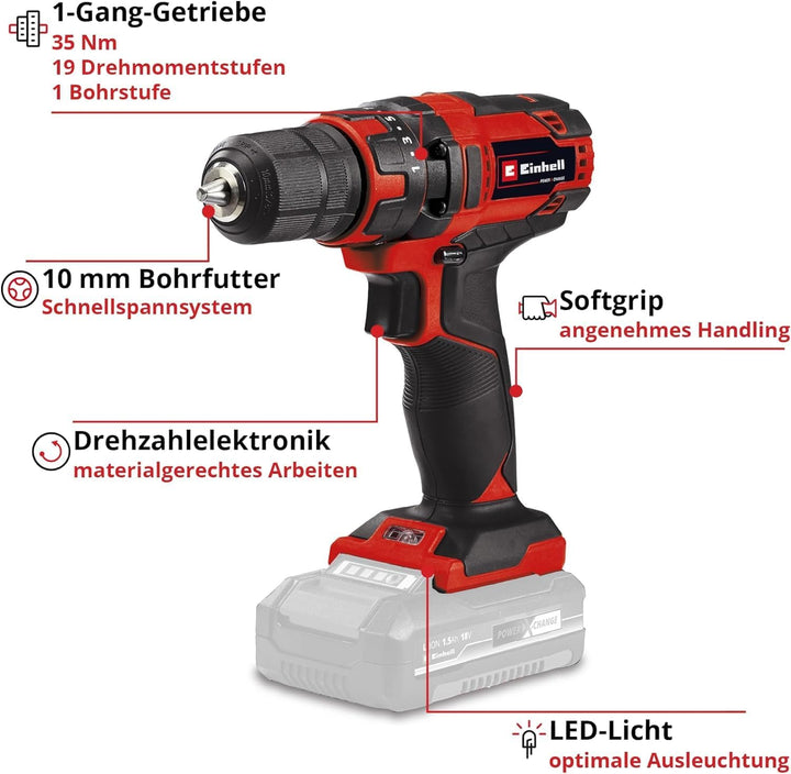 Einhell Akkuschrauber TC-CD 18/35 Li-Solo Power X-Change (Li-Ion, Rot, 18 V, 550 min.-1, 35Nm/ohne A