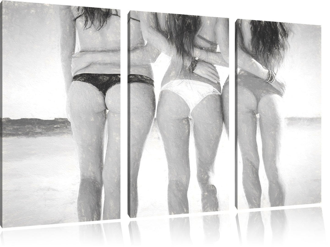 Pixxprint Schöne Mädchen in Bikinis Kunst als Leinwandbild/Grösse: 3 Teilig (120x80) cm/Wandbild/Kun