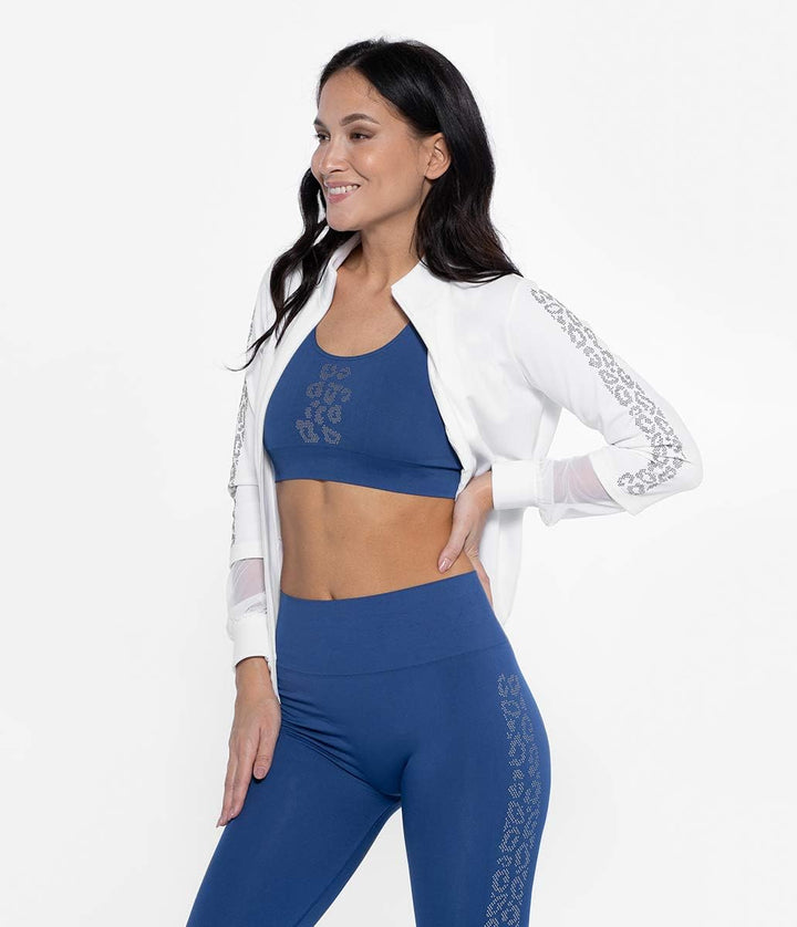 Damen Top Circle Leo Line-Twilight Sport-BH mit breitem Rundhalsausschnitt vorne und geripptem Band