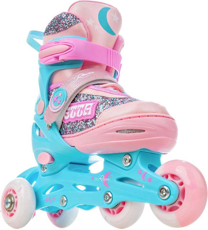 RAVEN 3in1 Inline Skates Triskates Rollschuhe Inliner für Kinder Mädchen verstellbar mit LED Leuchtr