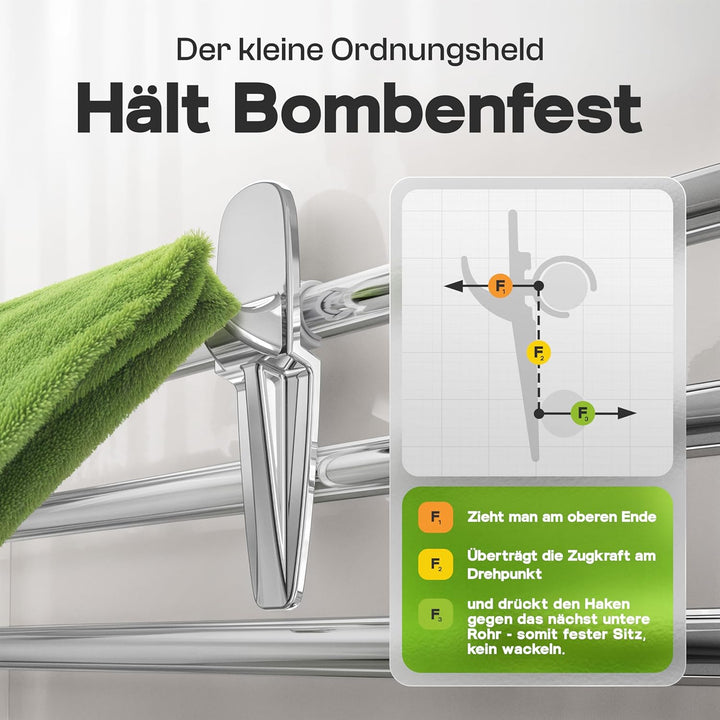 PRIME Handtuchhalter Heizkörper chrom im 5er Set – Made in Germany – Hakenclip der originale Rundhei