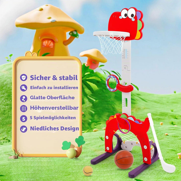 5-in-1 Basketballkorb für Kinder,Höhenverstellbar 100-120CM,Tragbare Basketballkorb Outdoor mit 1 Fu