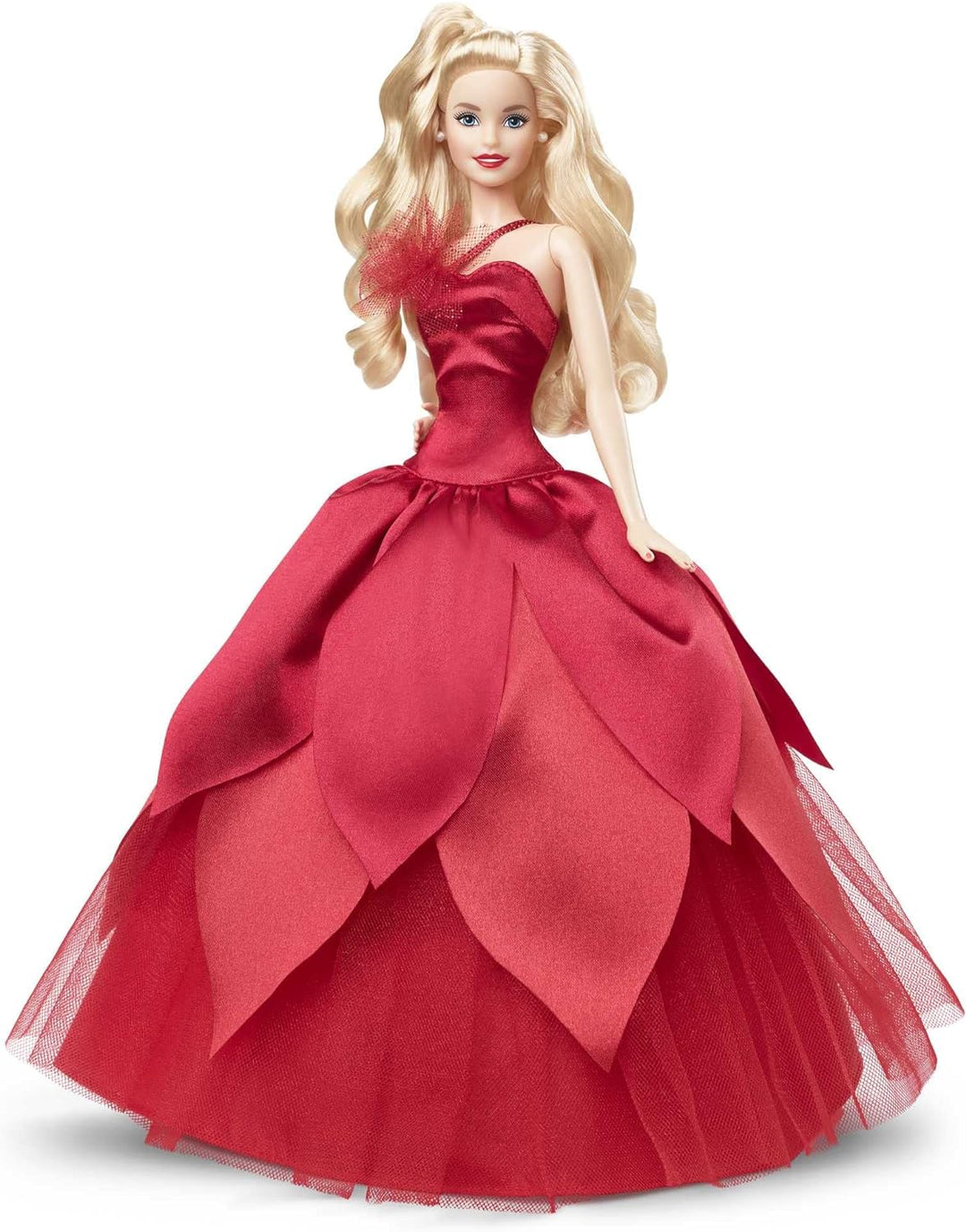 Barbie HBY03 - Signature Holiday Puppe 2022 (blonde Haare) im roten Kleid, mit rotem Lippenstift und