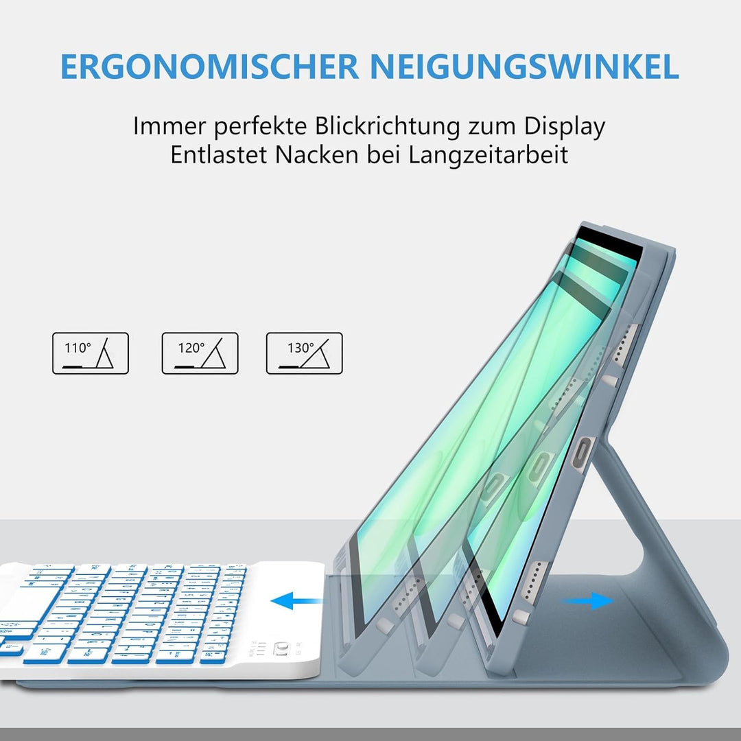 Hülle mit Tastatur für Samsung Tab A11+ & A9+ 11" (2025/2023) mit 7-Farben Beleuchtung, DE QWERTZ Bl