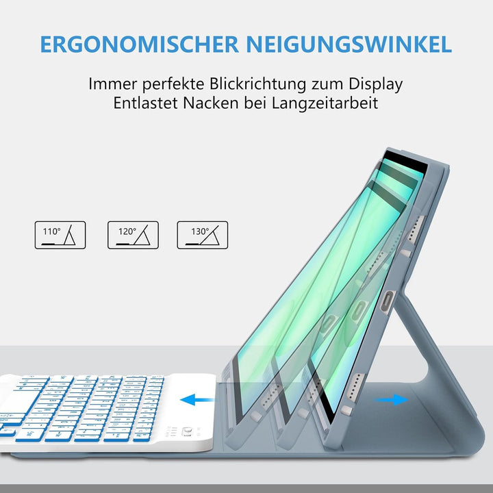 Hülle mit Tastatur für Samsung Tab A11+ & A9+ 11" (2025/2023) mit 7-Farben Beleuchtung, DE QWERTZ Bl
