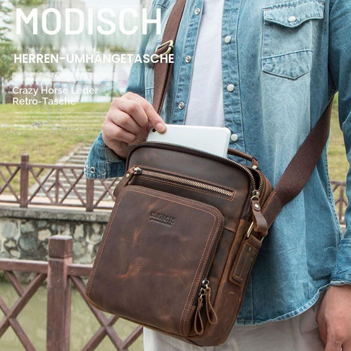 Contacts Echtes Leder Herren Laptop Mini Tab Messenger Crossbody Bag Tasche Handtasche Braun Kaffee,