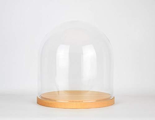 EMH Kleine handgefertigte Glocken-Kuppel aus mundgeblasenem Glas, rund, mit Holzsockel, 21,5 cm