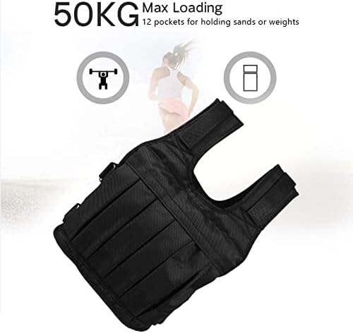 50 Kg Gewichtsweste, Trainingsgewichtsweste mit 12 Taschen und Schaumstoffpolster, Verstellbare Gürt