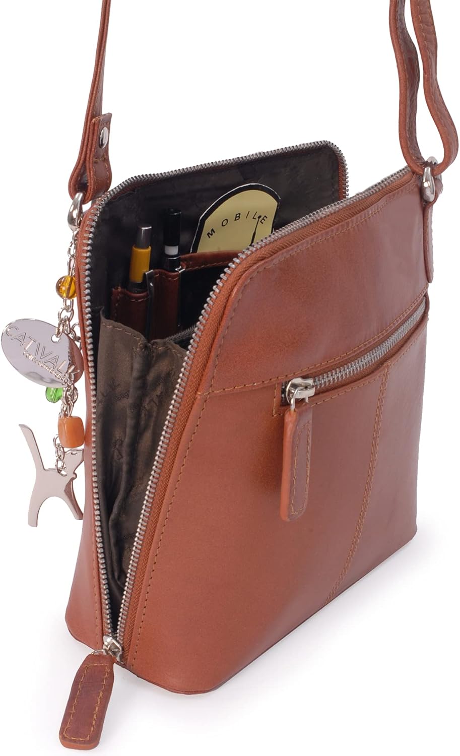 Catwalk Collection Handbags - Leder - Mittlere Grösse Umhängetasche/Schultertasche - ELEANOR Hellbra