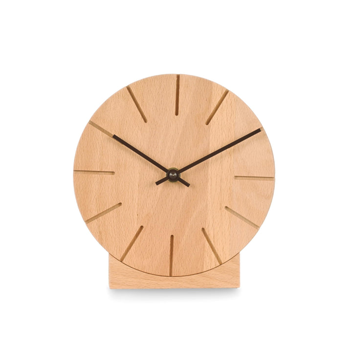 Natuhr Wanduhr Tischuhr Buche Holz - Boom - geräuscharm Massivholz Design ø17 cm (Buche geölt Schwar