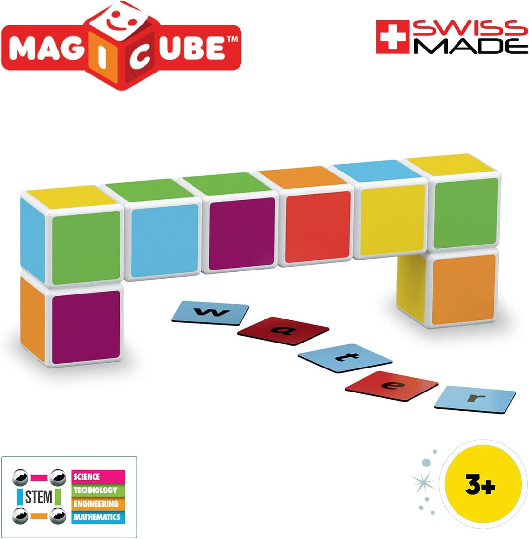 Geomag Magicube Word Building - 16 Magnetwürfel für Konstruktionen + 63 clip - Baukasten Lernspielze