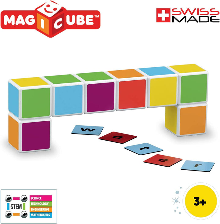 Geomag Magicube Word Building - 16 Magnetwürfel für Konstruktionen + 63 clip - Baukasten Lernspielze