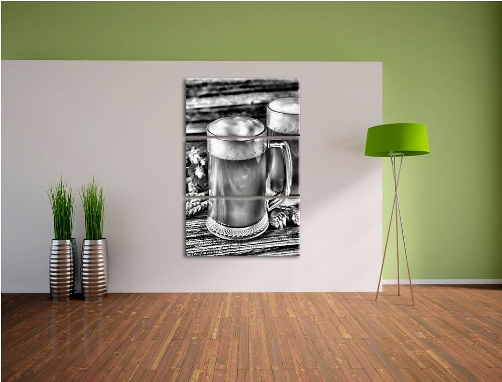 Pixxprint Bier Bierglas als Leinwandbild/Grösse: 3 Teilig (120x80 cm) cm/Wandbild/Kunstdruck/fertig
