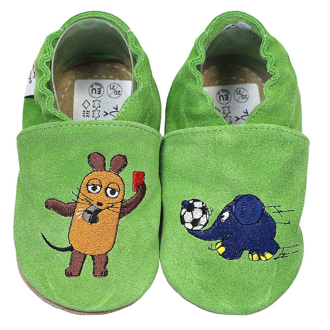 HOBEA-Germany Kitaschuhe Safestep, Kinderhausschuhe, Lederschuhe 20/21 EU Maus mit Elefant Fussball