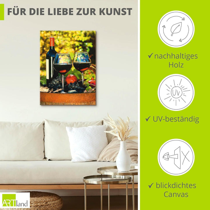ARTland Leinwandbilder Wandbild Bild auf Leinwand 45x60 cm Toskana Italien Rotwein Früchte Obst Fass