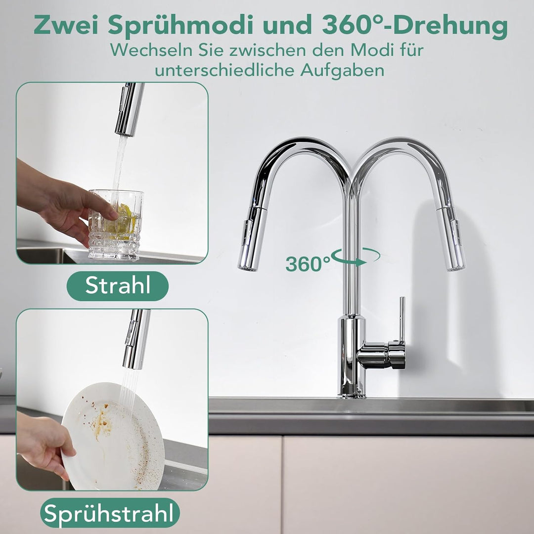 Wasserhahn Küche Küchenarmatur mit ausziehbarer Brause Spültischarmatur, ausziehbarer Wasserhahn, 36