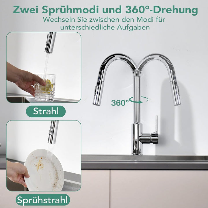 Wasserhahn Küche Küchenarmatur mit ausziehbarer Brause Spültischarmatur, ausziehbarer Wasserhahn, 36