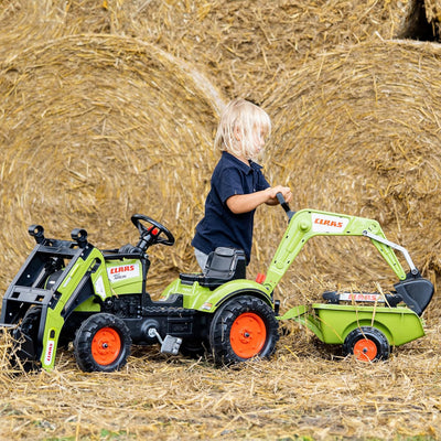 Falk – 2040N – Outdoor-Spielzeug – Baggerlader Claas Arion 410 + Anhänger + Baggerschaufel