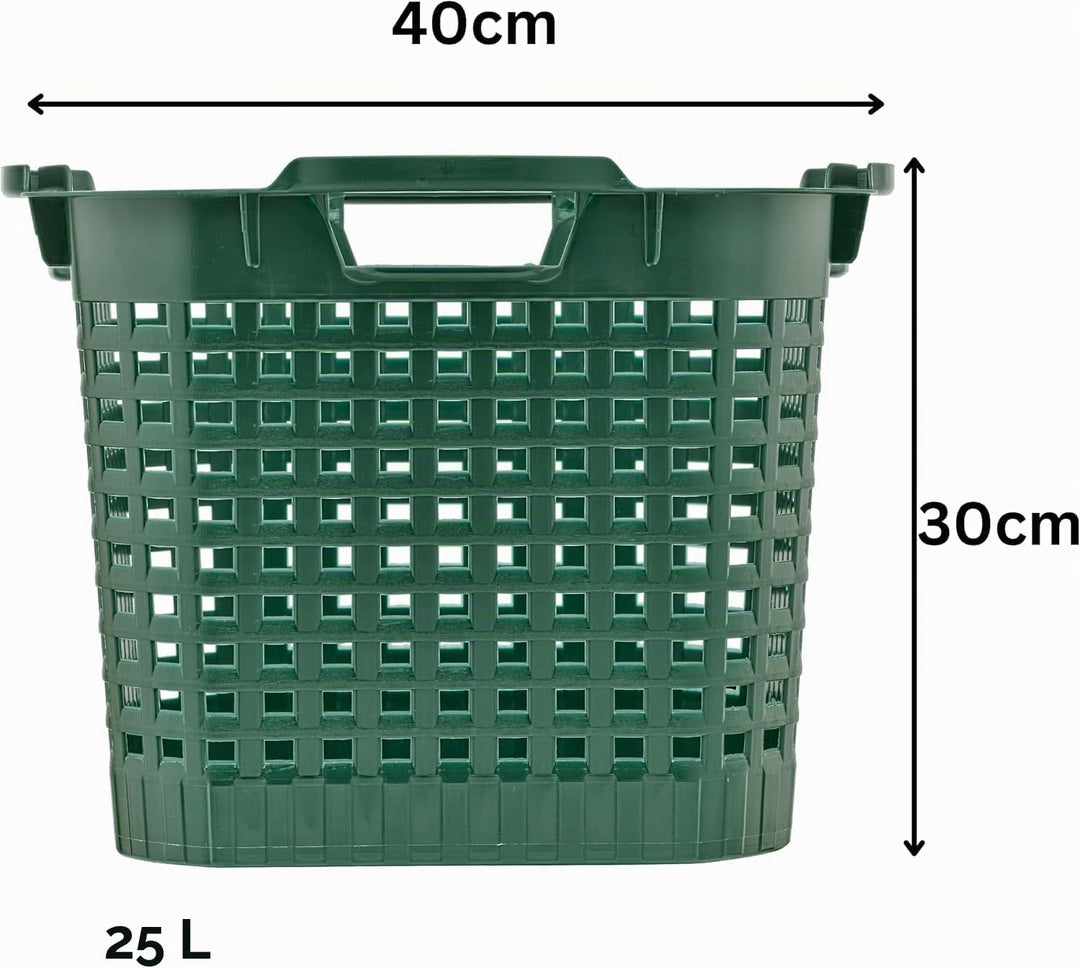 BURI 3x Erntekorb Gartenkorb lebensmittelecht - 25L Kartoffelkorb Obstkorb Laubkorb grün, drehstapel