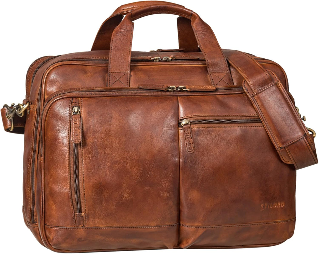STILORD 'Arnold' Geräumige Laptoptasche Leder 17.3 Zoll bis 19 Zoll Vintage Aktentasche Lehrertasche