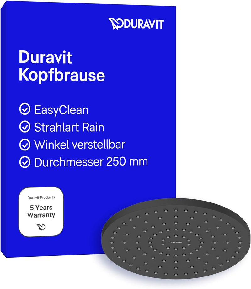 Duravit Universal Duschkopf aus Edelstahl, Duschbrause mit Strahlart Rain, Duscharmatur rund (Ø 250