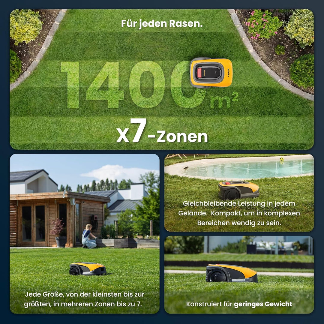 STIGA A1000 Autonomer Rasenmäher Roboter. Mähroboter ohne Begrenzungskabel (max. 1400m2). App-Steuer