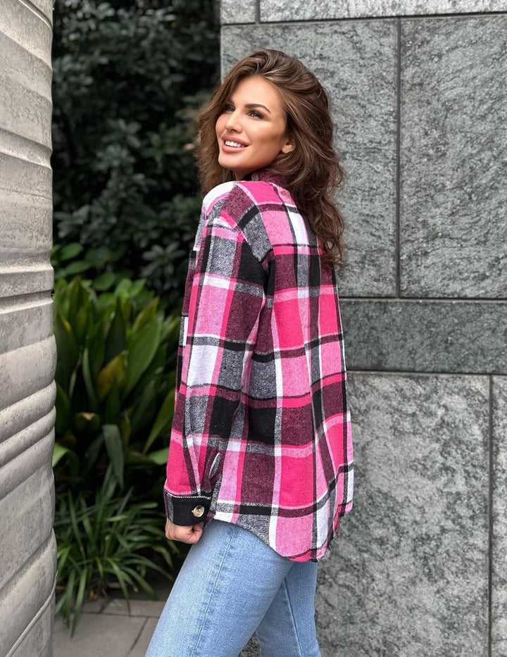 Zeagoo Damen Flanellhemd Karierte Hemdbluse Langarm Knopfleiste Flanell Bluse mit Tasche Lässige Kar