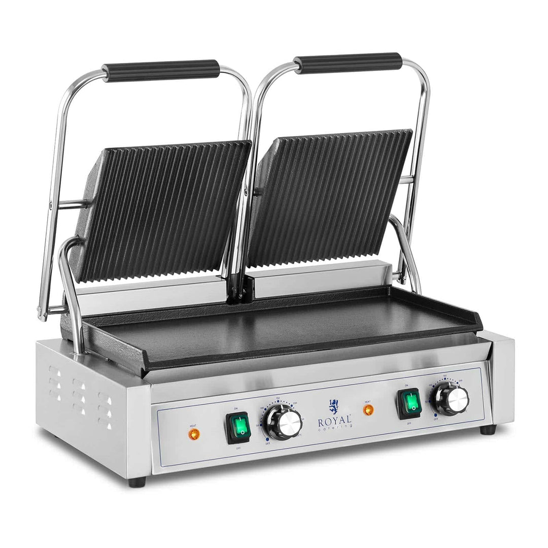 Royal Catering RCPKG-3600-M Doppel-Kontaktgrill geriffelt + glatt 3.600 W Elektrogrill Kontaktgrill