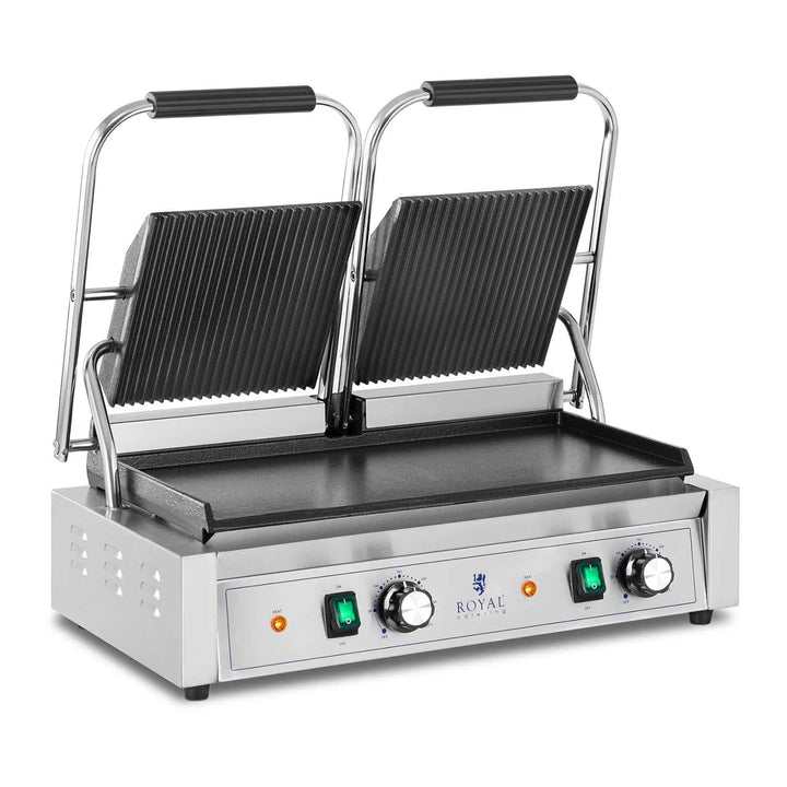 Royal Catering RCPKG-3600-M Doppel-Kontaktgrill geriffelt + glatt 3.600 W Elektrogrill Kontaktgrill
