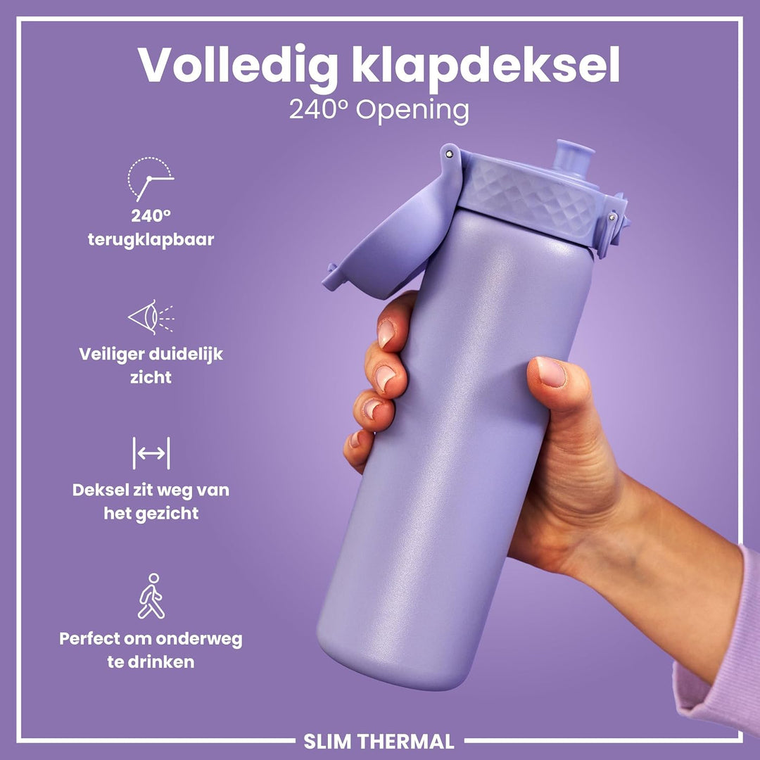 ION8 Vakuumisolierte Edelstahl-Trinkflasche, 500 ml, Auslaufsicher, Einhandöffnung, Sichere Verriege