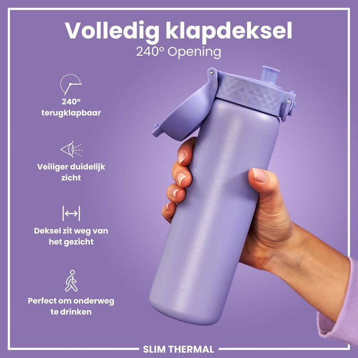 ION8 Vakuumisolierte Edelstahl-Trinkflasche, 500 ml, Auslaufsicher, Einhandöffnung, Sichere Verriege