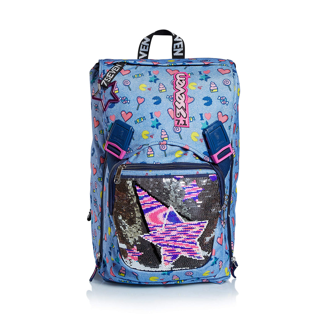 RUCKSACK SEVEN STARRY RAINBOW Backpack für Schule, Uni & Freizeit, Erweiterbarer Schulranzen, Geräum