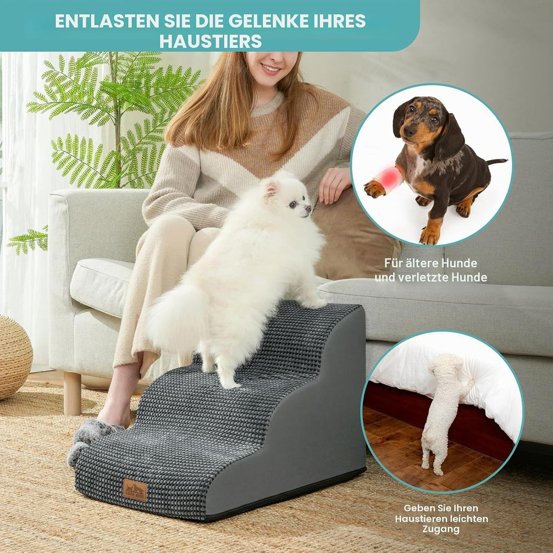 COZY KISS Hundetreppe für Kleine Hunde 40cm, Haustiertreppe für Couch aus Hochdichtem Schwamm, Hunde