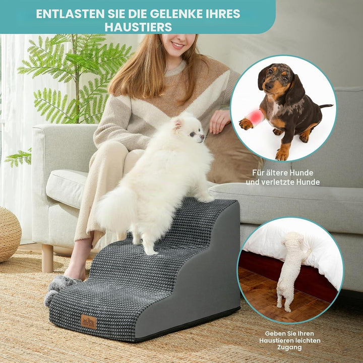 COZY KISS Hundetreppe für Kleine Hunde 40cm, Haustiertreppe für Couch aus Hochdichtem Schwamm, Hunde