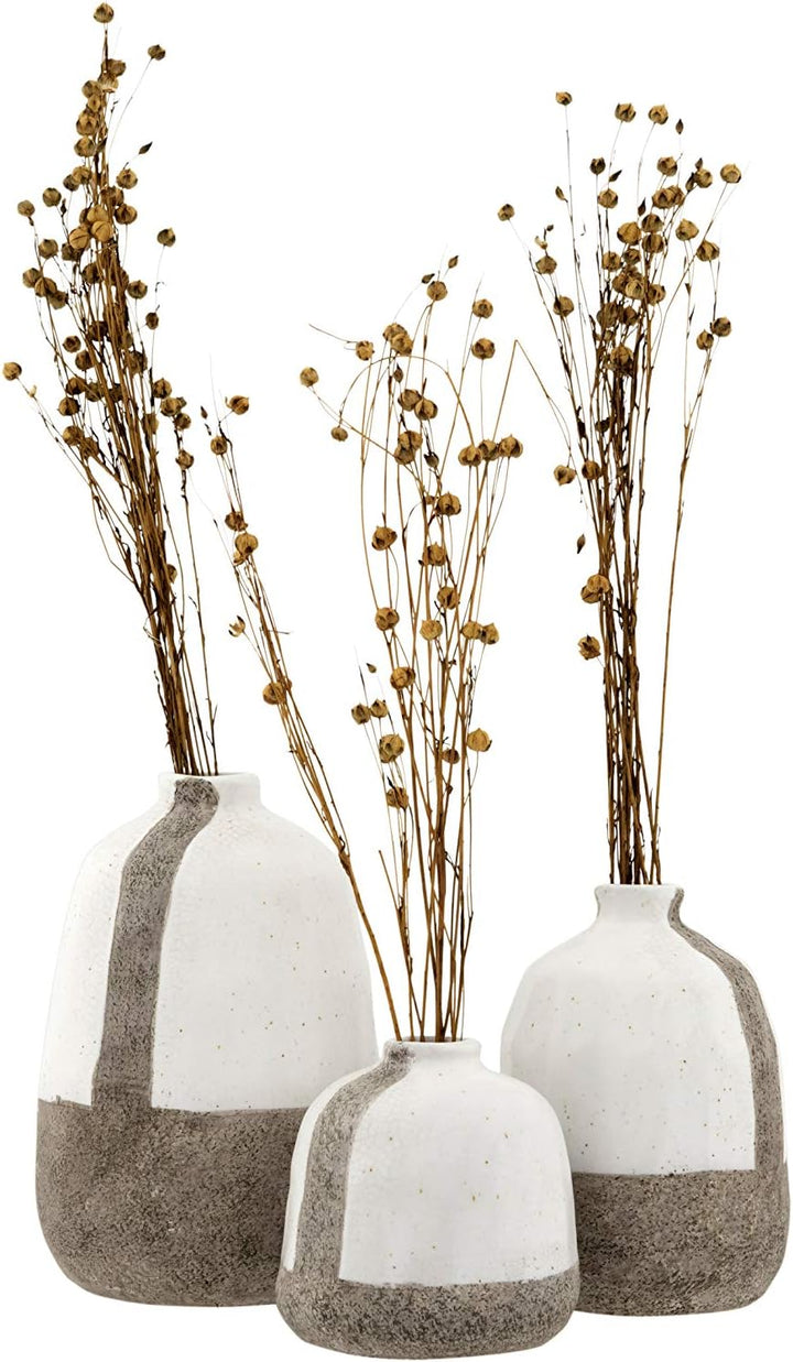 Creative Co-op White & Grey Terracotta with Vertical Stripe Vase, grau