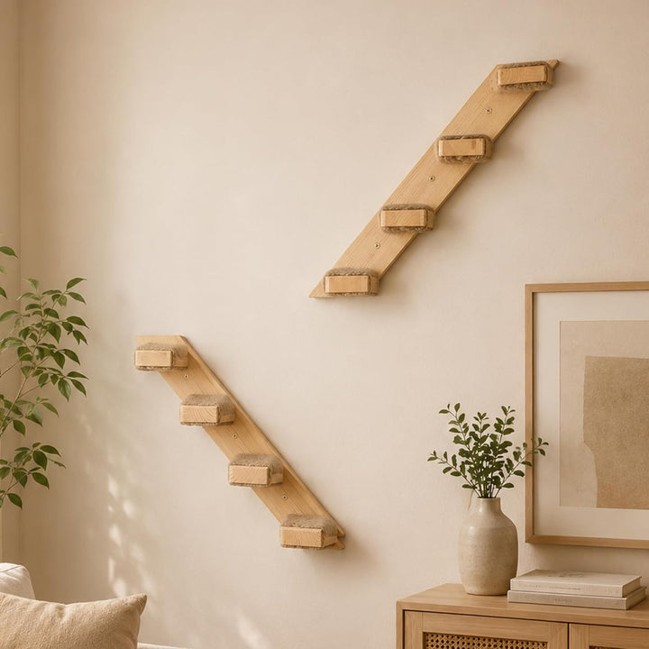 2er-Pack Katzentreppe 4 Stufen, Katzentreppe Wand, Kletterwand für Katzen, Katzenleiter mit Juteseil