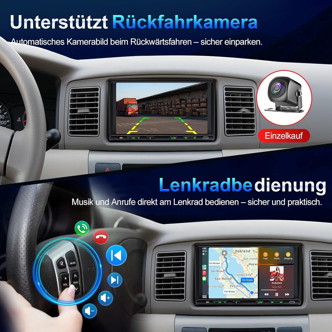 Doppel Din Radio mit Wireless CarPlay & Wireless Android Auto, Autoradio mit Navi 7 Zoll Bildschirm,