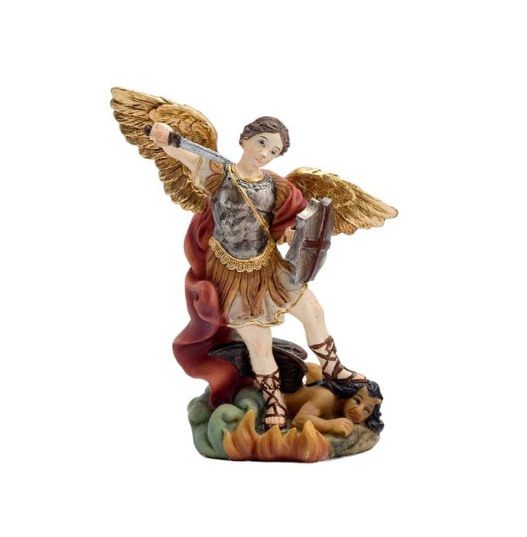 DRW Handbemalte Erzenselfigur aus Kunstharz, 14 cm (St. Michael)