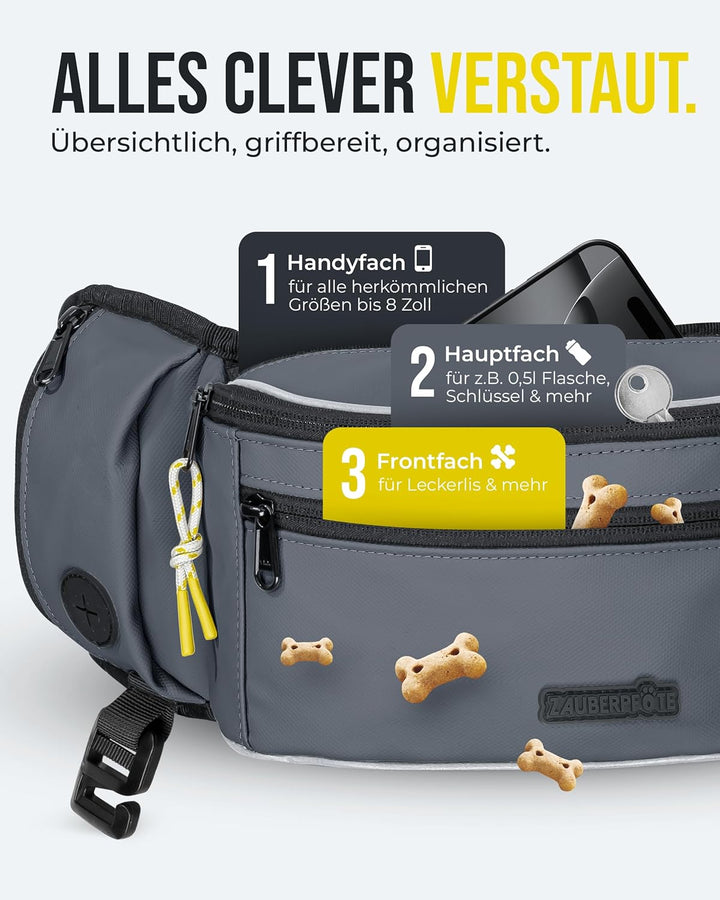 ZAUBERPFOTE Gassi Tasche 'Atlas' - Premium Leckerlitasche für Hunde - Inkl. YKK® Zipper & Leinenhalt
