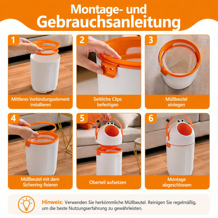 Windeleimer 15L mit Frosch-Design, Einhand-Bedienung durch Zugbügel, geruchsdicht durch Deckelmechan