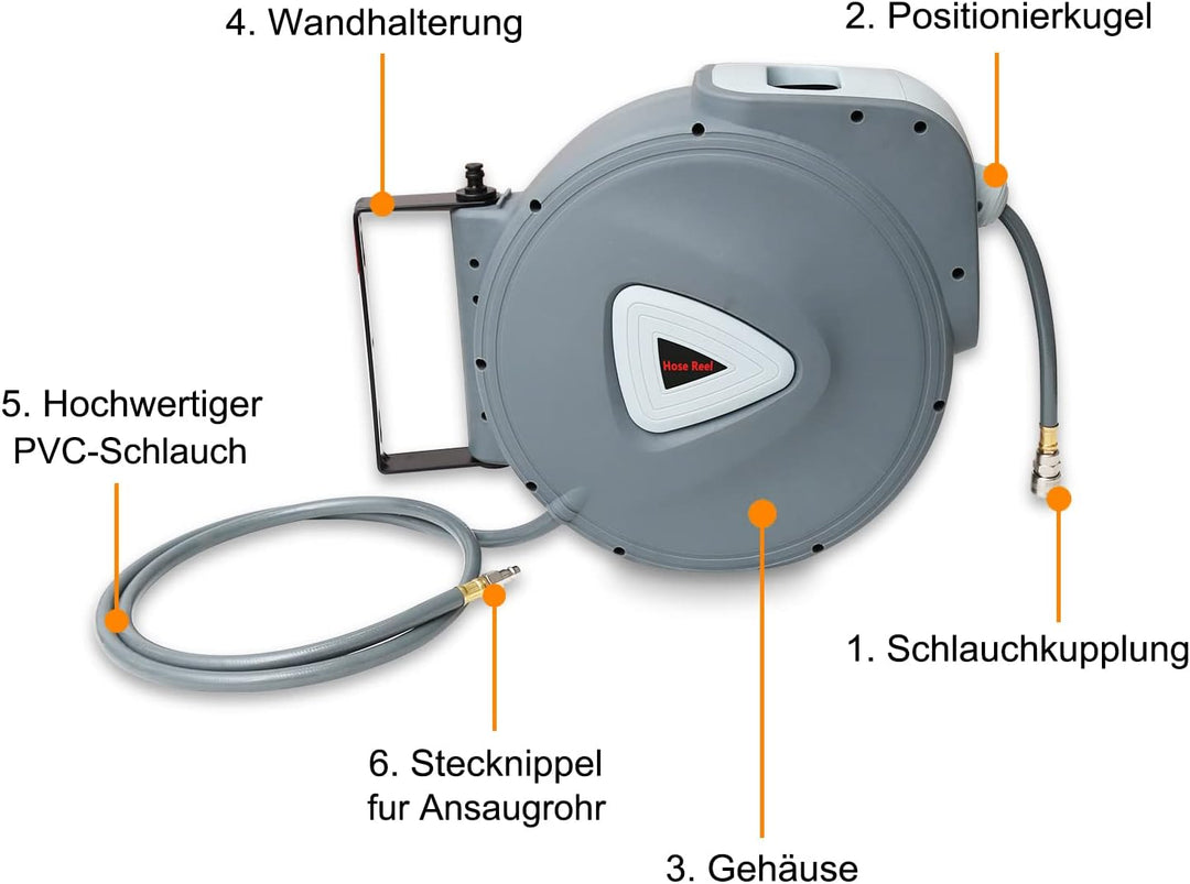 Automatischer Druckluftschlauch Aufroller 30m 1/4" Anschluss Wandschlauchhalter Schlauchaufroller Sc