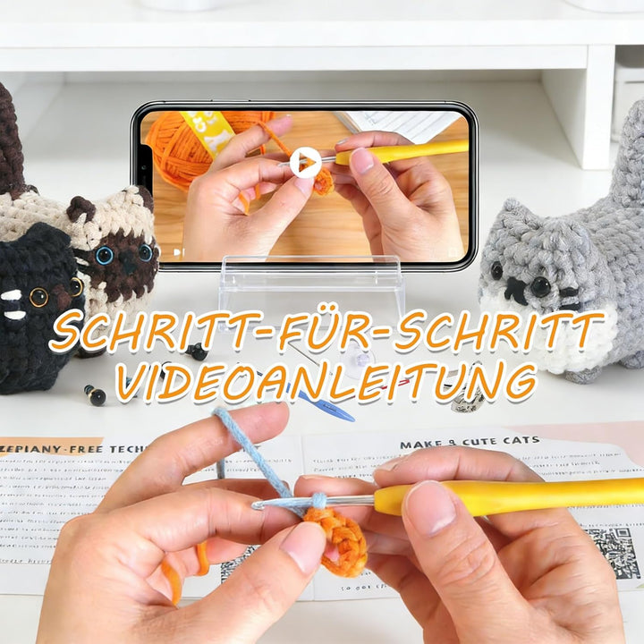 Hoypeyfiy Häkel-Set für Anfänger für Niedliche Tierfiguren, Komplettes Amigurumi-Set mit Videoanleit