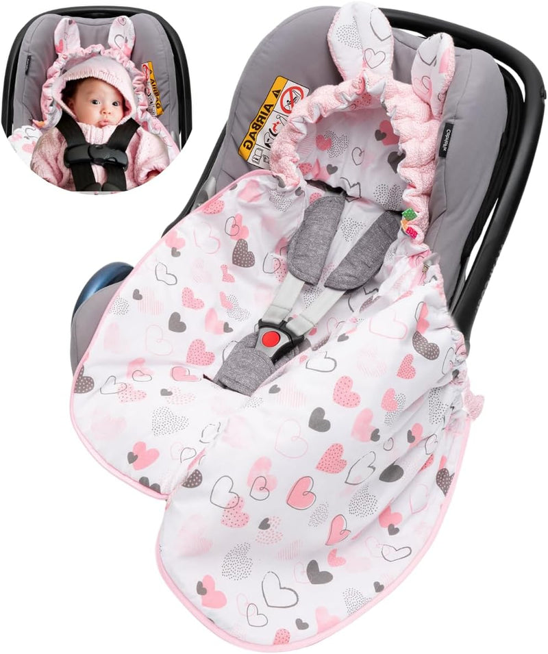 Mikos Einschlagdecke Babyschale Herbst Winter, Baby Fusssack mit Zip 100% Baumwolle GOTS Zert. Stric